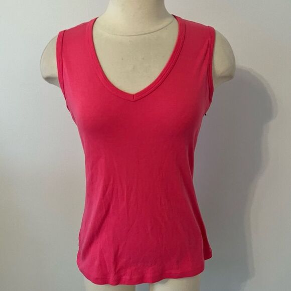Lilla P Pink Cotton V Neck Tank Top Size Large - Picture 2 of 7